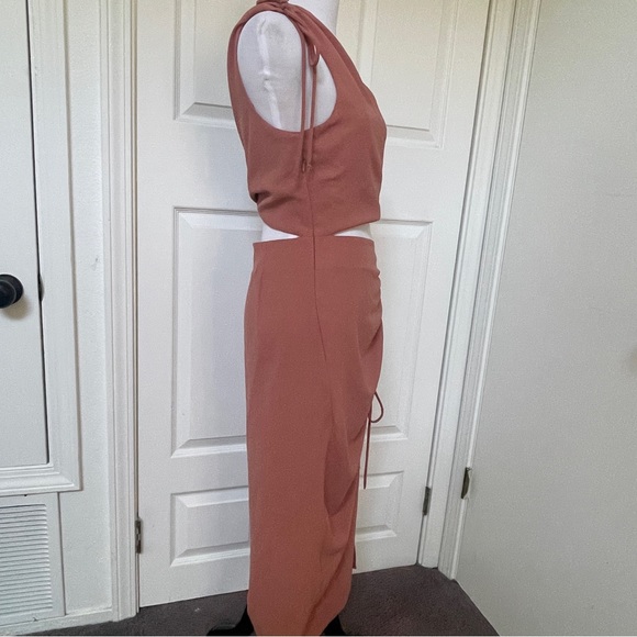Zara Asymmetric Ruched Marsala Midi Dress Size - Picture 6 of 8